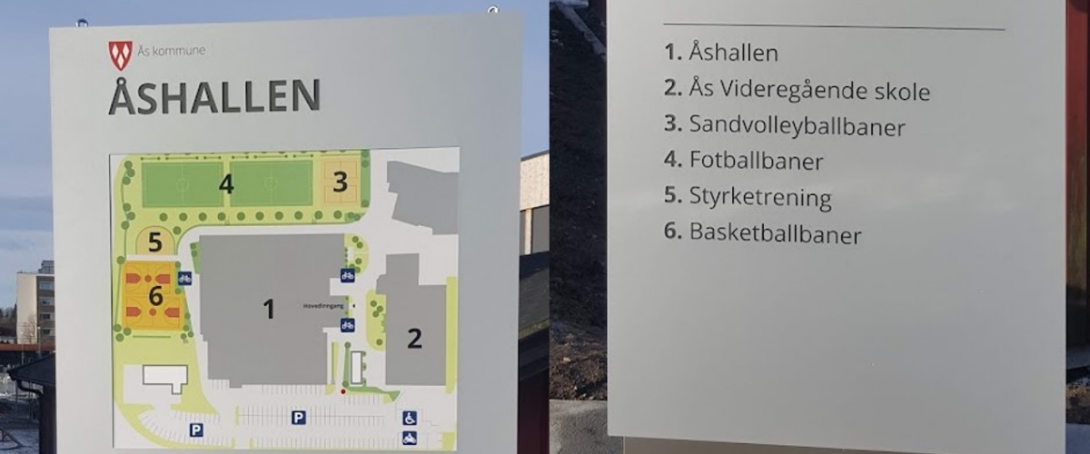 Infoskilt fra Åshallen