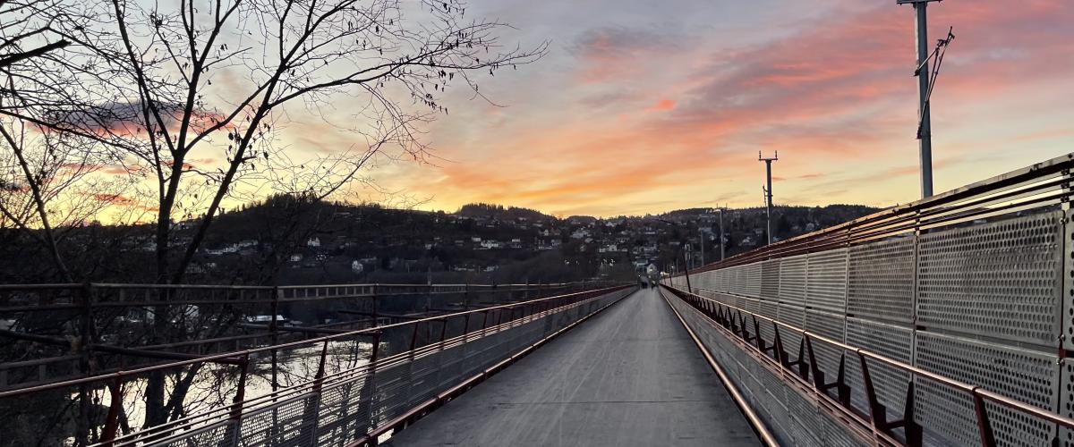 Bilde av gangbru fra Lerkendal mot Regnbueparken 
