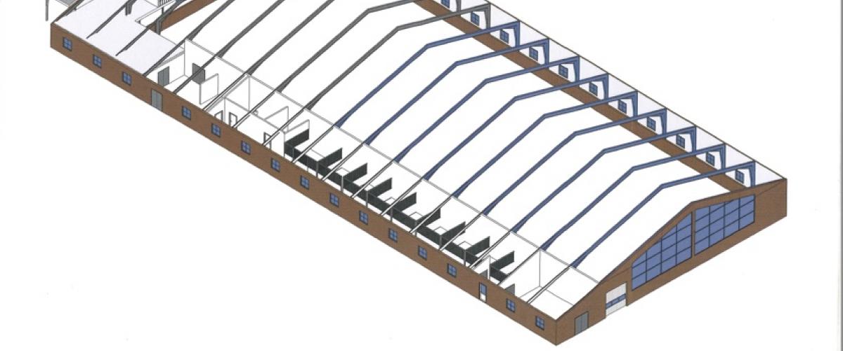 Plantegning viser hvordan hallen er delt inn i forskjellige deler