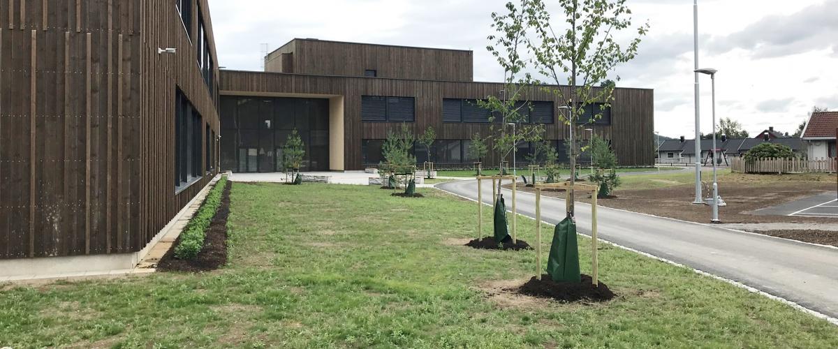 Glommasvingen skole fasade og trær