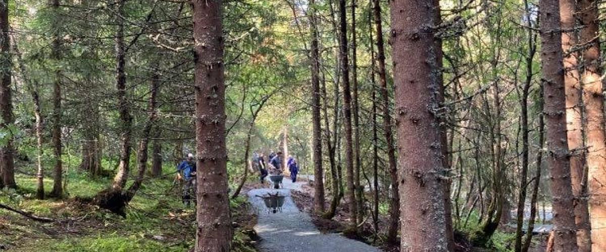 Dugnadsarbeidere jobber med parken.