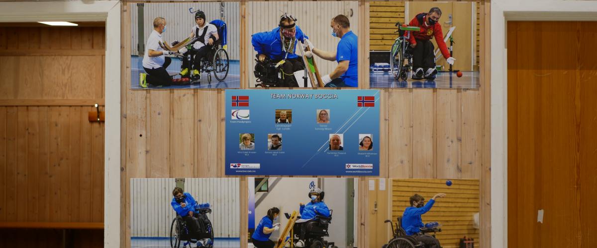 Camp Boccia logo og bilder av utøvere.