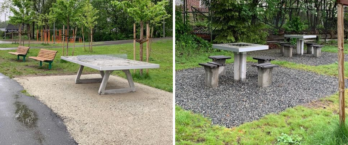 Til venstre: Bordtennisbord. Til høyre: Sjakkbord.