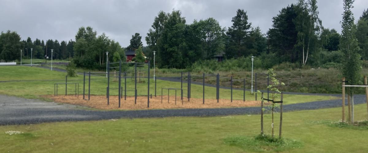 Apparatgym for styrketrening. Barer og skranke for svingbevegelser.