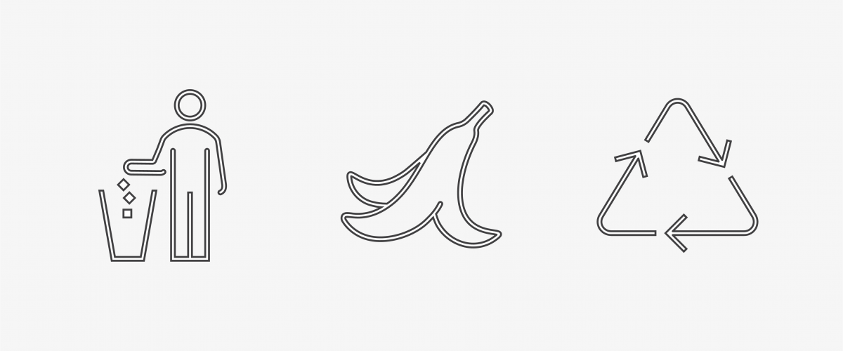 mann som kaster søppel, bananskall, returttrekant