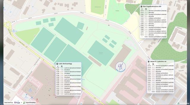 Hvordan en skal komme seg til anlegget. Her vist med en oversikt over bussavganger.